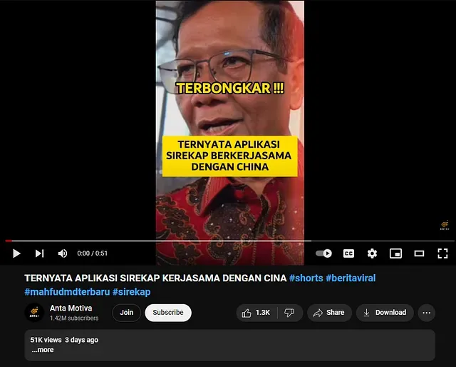 Youtube video alleging SIREKAP works with China